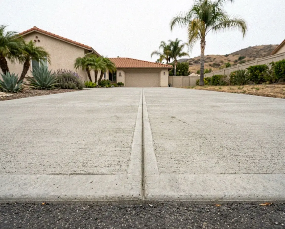 Finished concrete driveway with control joints at an Irvine home.