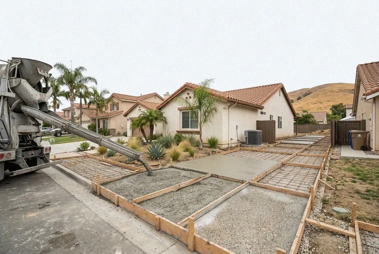 Pouring a reinforced concrete driveway in Fountain Valley