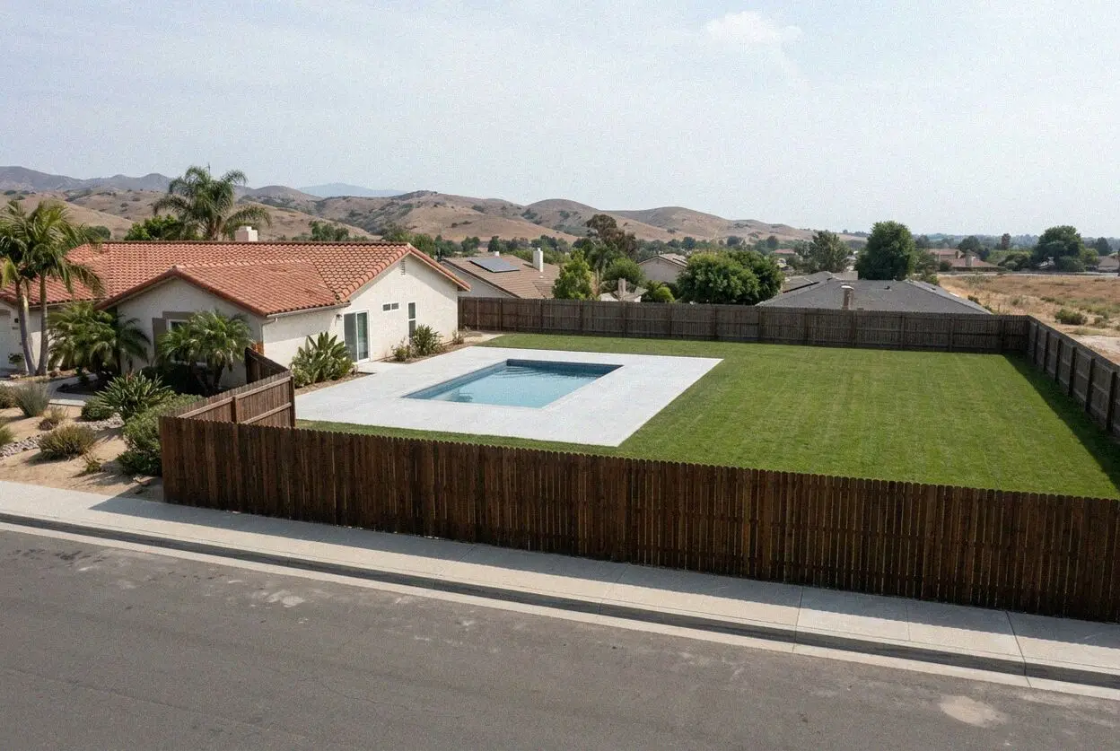 Poured concrete pool deck behind a Turtle Rock home in Irvine