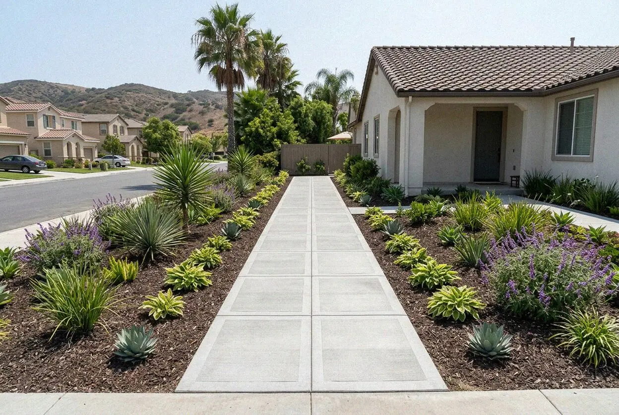 Replaced sidewalk panels on a University Park street in Irvine
