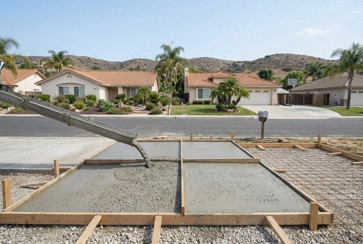 Finishing a reinforced concrete driveway in Laguna Niguel
