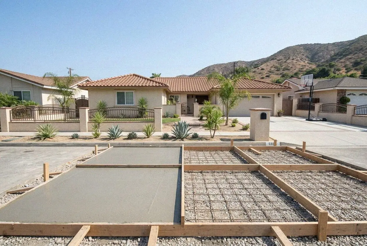 Finishing a reinforced concrete patio slab in Newport Beach