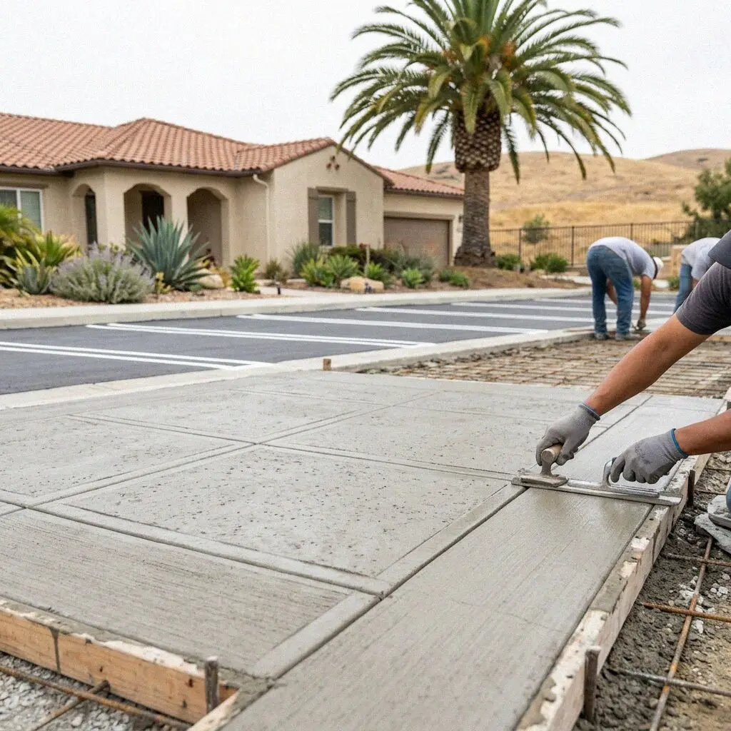Finished commercial concrete parking lot and curbing in Irvine