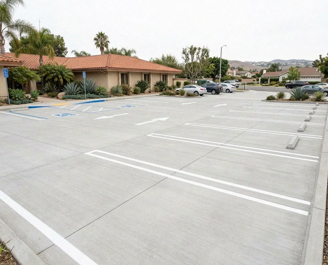 Commercial concrete parking lot pour for retail building in Irvine