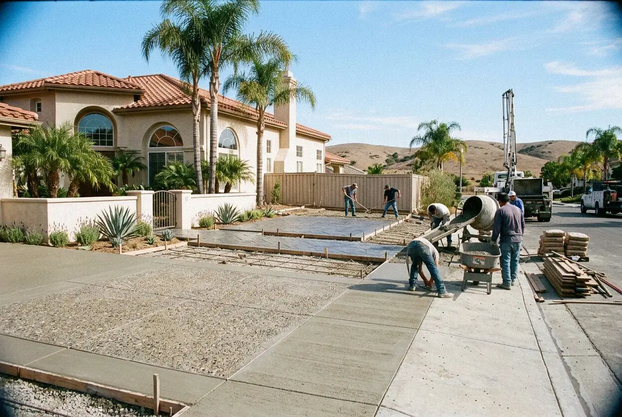 Pouring a reinforced concrete backyard patio at an Irvine residence