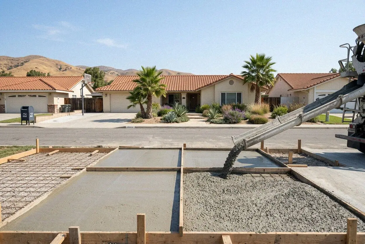 Pouring a reinforced concrete driveway on a Placentia lot