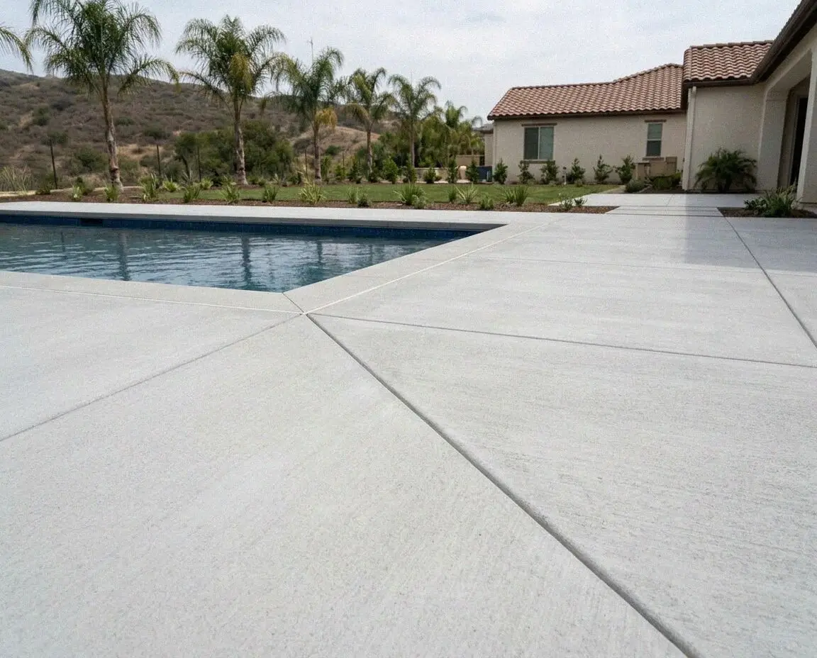 Finished concrete pool deck surround at a Woodbridge home in Irvine