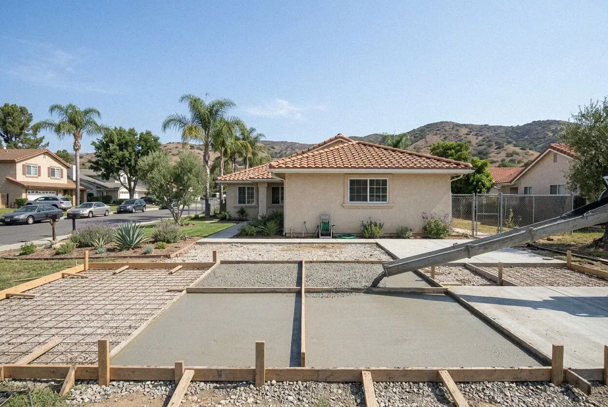 Pouring a reinforced concrete driveway in Rancho Santa Margarita
