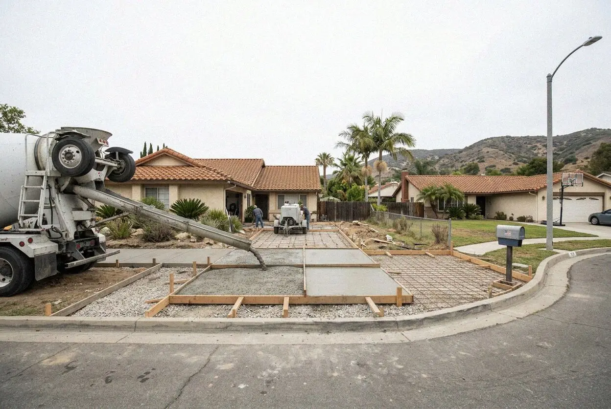 Pouring a reinforced concrete driveway in San Juan Capistrano
