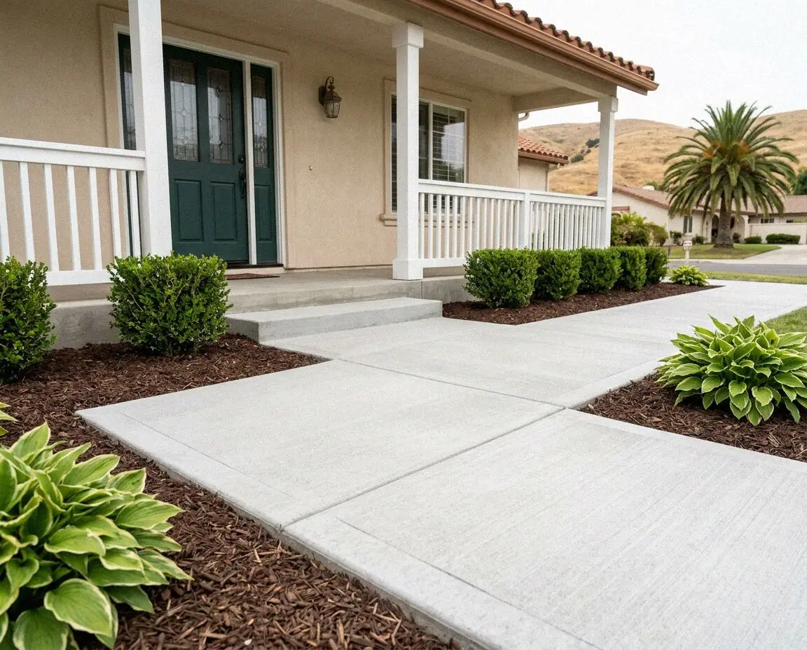 Fresh concrete sidewalk pour at a residential home in Irvine.