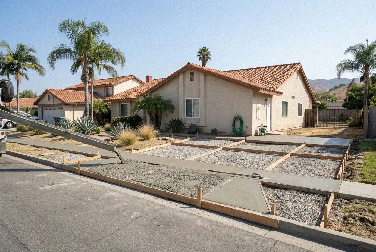Finishing a reinforced concrete driveway panel in Tustin