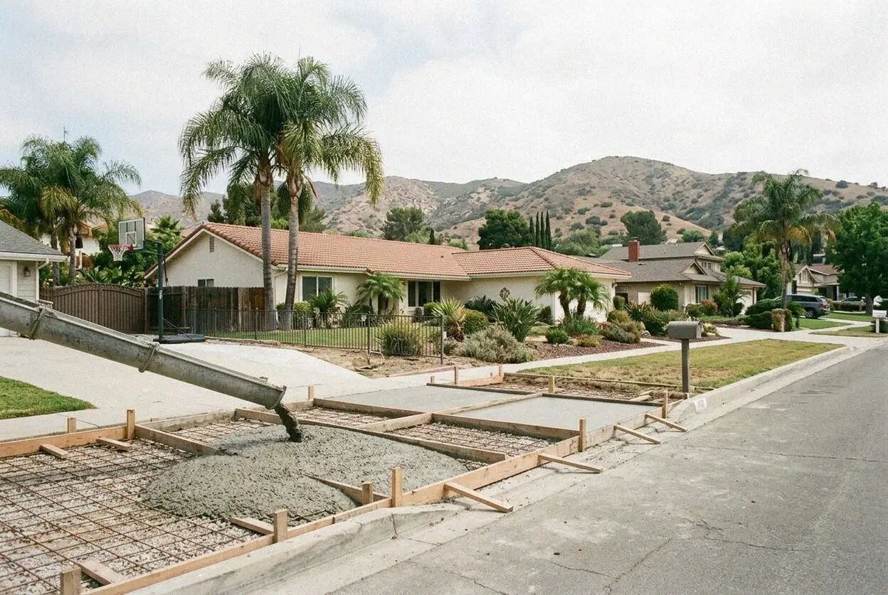 Pouring a reinforced concrete estate driveway in Villa Park