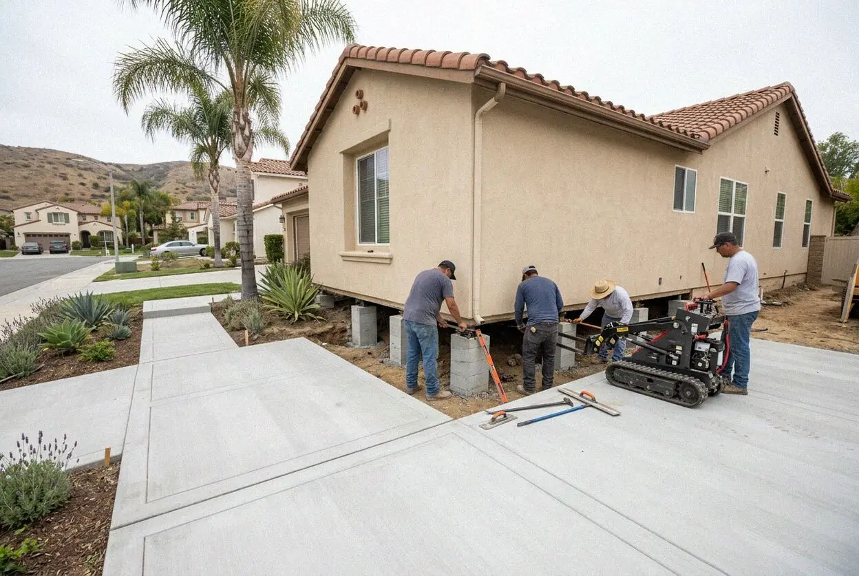Foundation raising under way at a residential property in Irvine